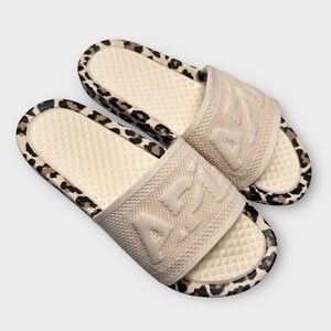 APL Slides Men's 9, Women's 11 Beige Parchment/Leopard Techloom Big Logo Sandals